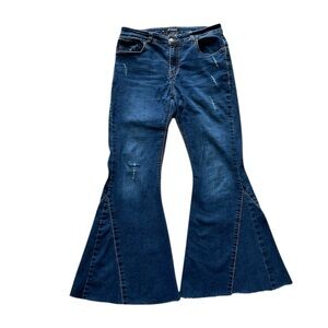 Lucky & Blessed Dark Blue Flare Jeans Western Flares Denim Distressed Cowgirl 10